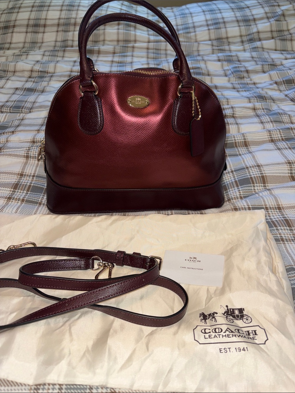 Coach Women's Cora Bordeaux Leather Satchel with Gold Hardware